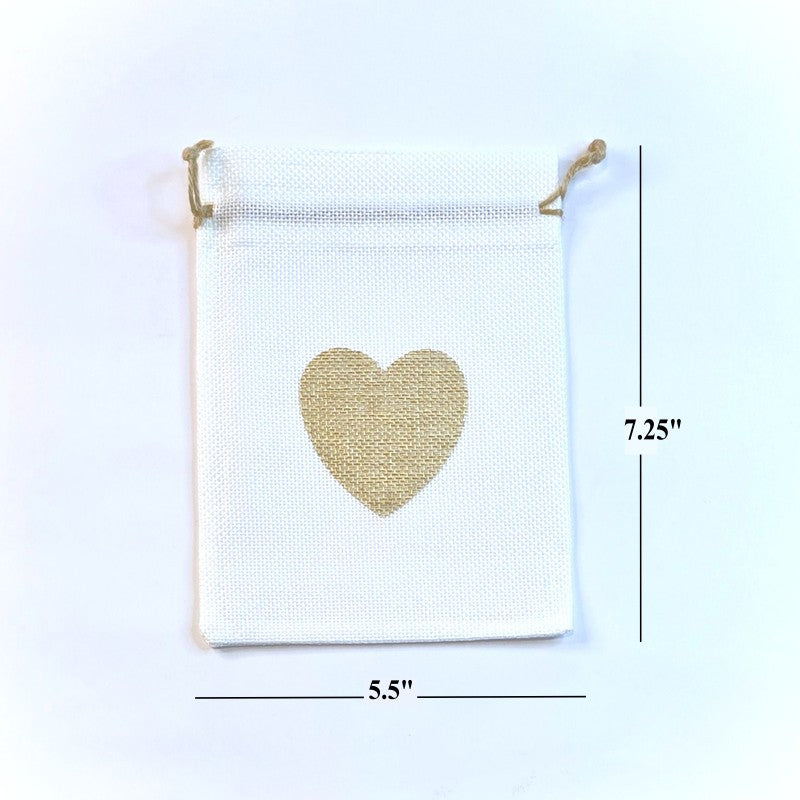 Drawstring Bag {HEART} Burlap Medium
