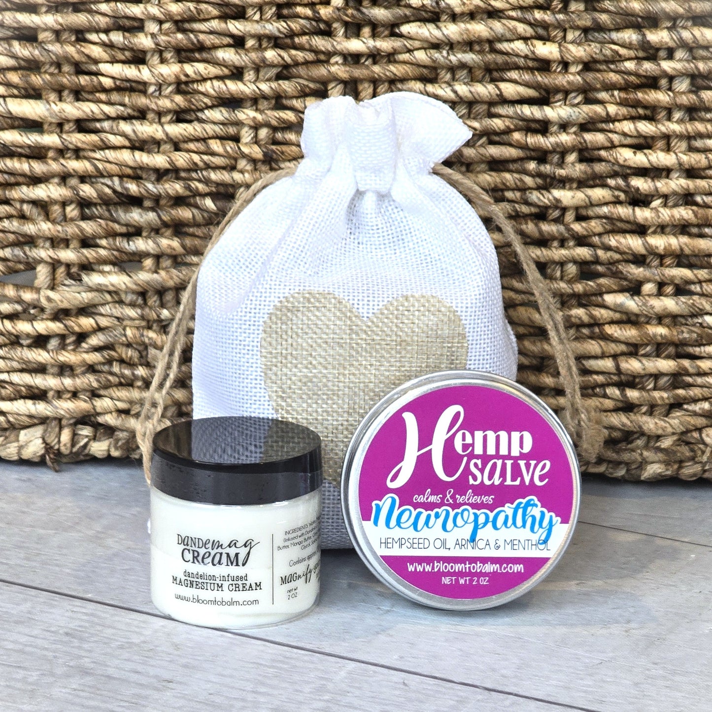 Dande-Mag 2 oz DUO {Hemp Salve} in a Heart Bag