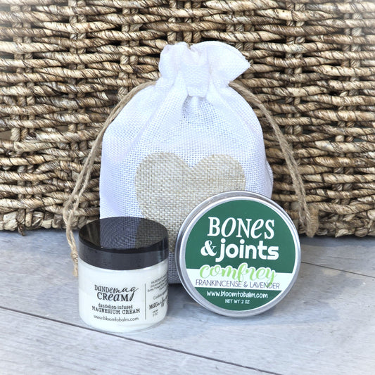 Dande-Mag 2 oz DUO {Bones & Joints Salve} in a Heart Bag