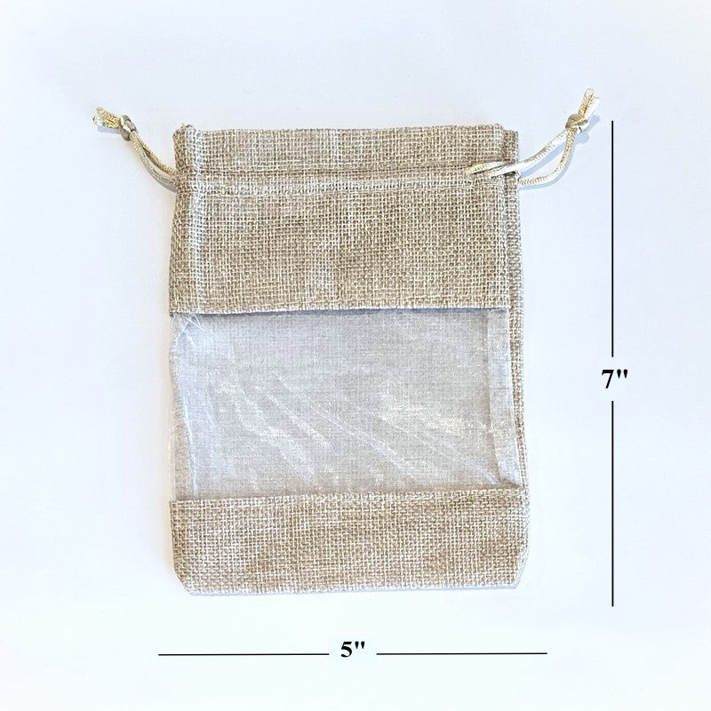 Drawstring Bag {WINDOW} Burlap Medium