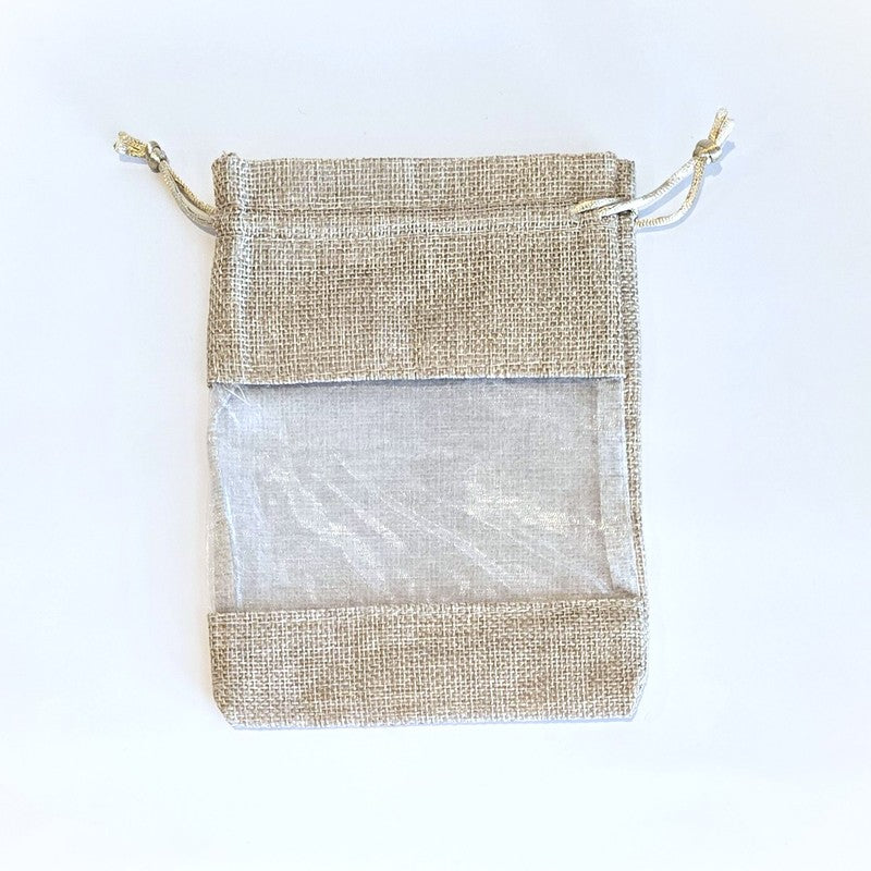 Drawstring Bag {WINDOW} Burlap Medium