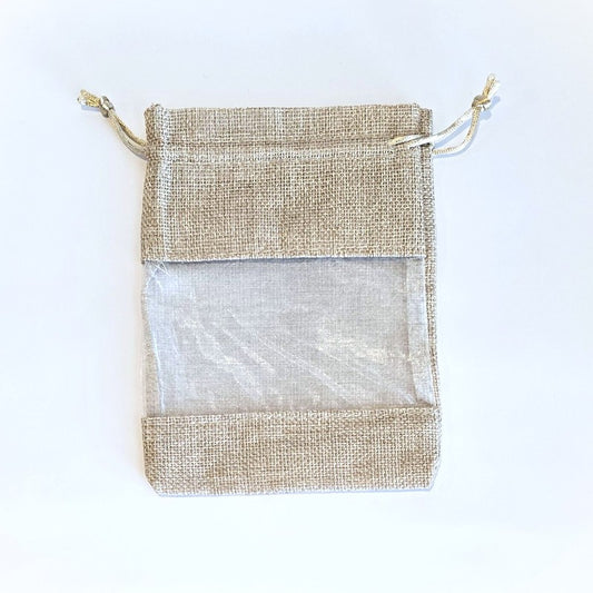 Drawstring Bag {WINDOW} Burlap Medium