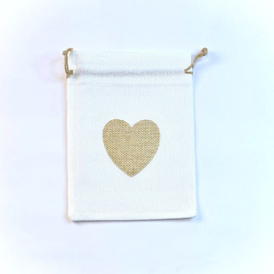 Drawstring Bag {HEART} Burlap Medium