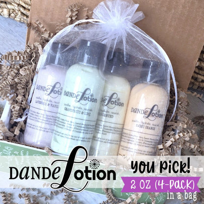 YOU PICK: Dande-LOTION {2 oz BUNDLE of 4} in Gift Bag