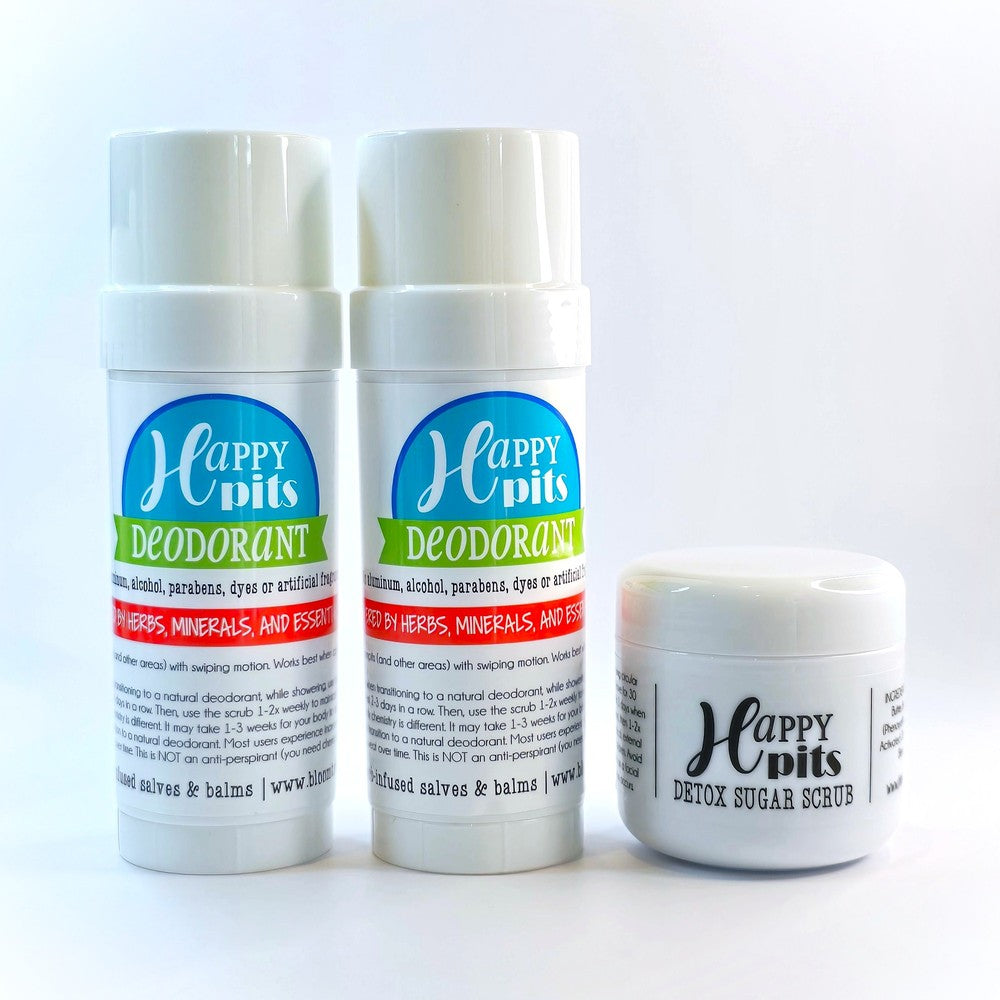 HAPPY PITS {BUNDLE} 2 Natural Deodorants + 1 Detox Scrub