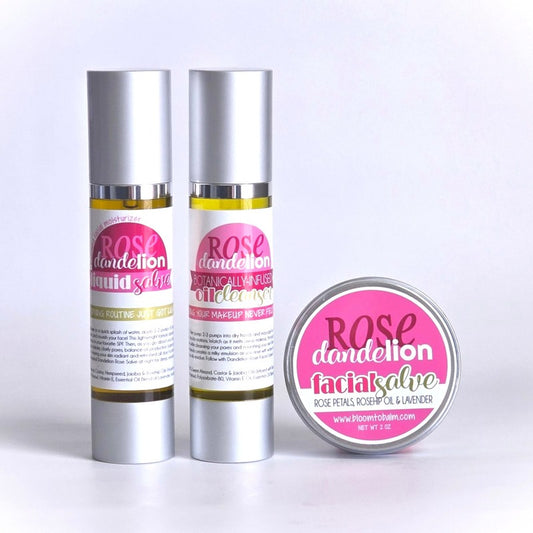 Dandelion Rose Facial {TRIO} 2 oz Salve, Liquid Salve & Oil Cleanser