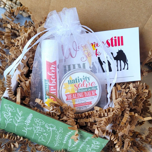Nativity Gift Bag Bundle {Half-OZ Salve + Lip Balm} in Organza Bag