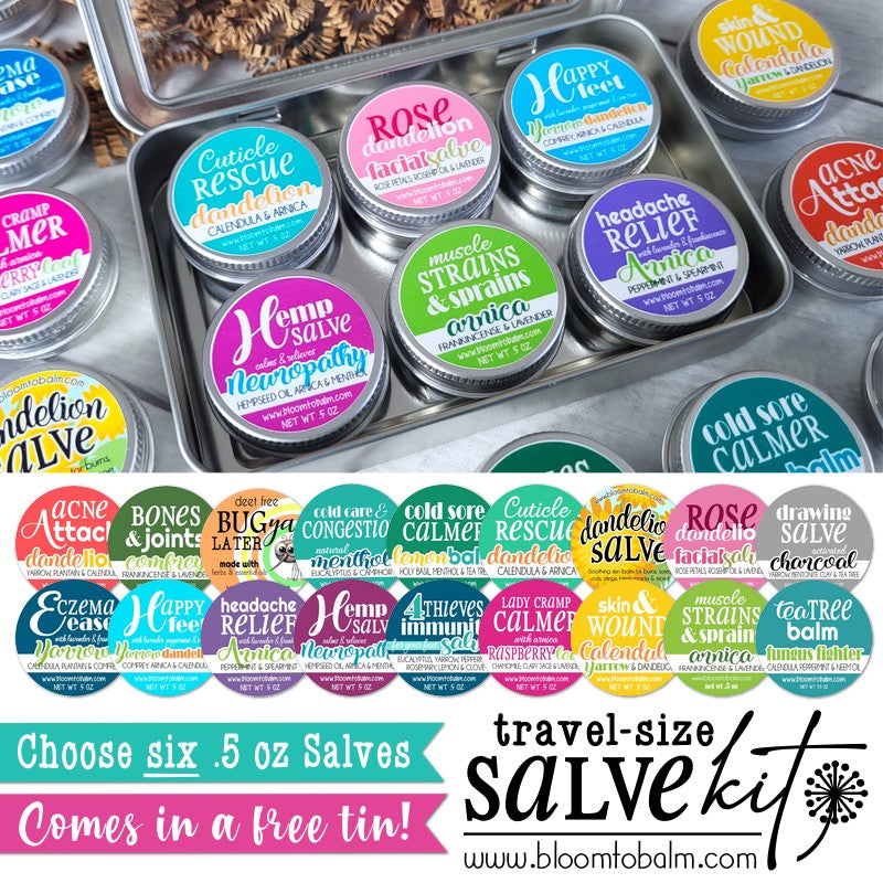 TRAVEL-SIZE Salve Kit (PICK 6 HALF OZ) + FREE Tin!