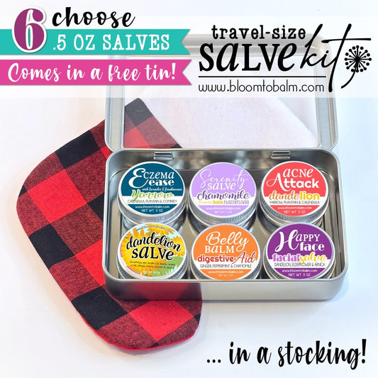 TRAVEL-SIZE Salve Kit (PICK 6 HALF OZ) + FREE Tin!