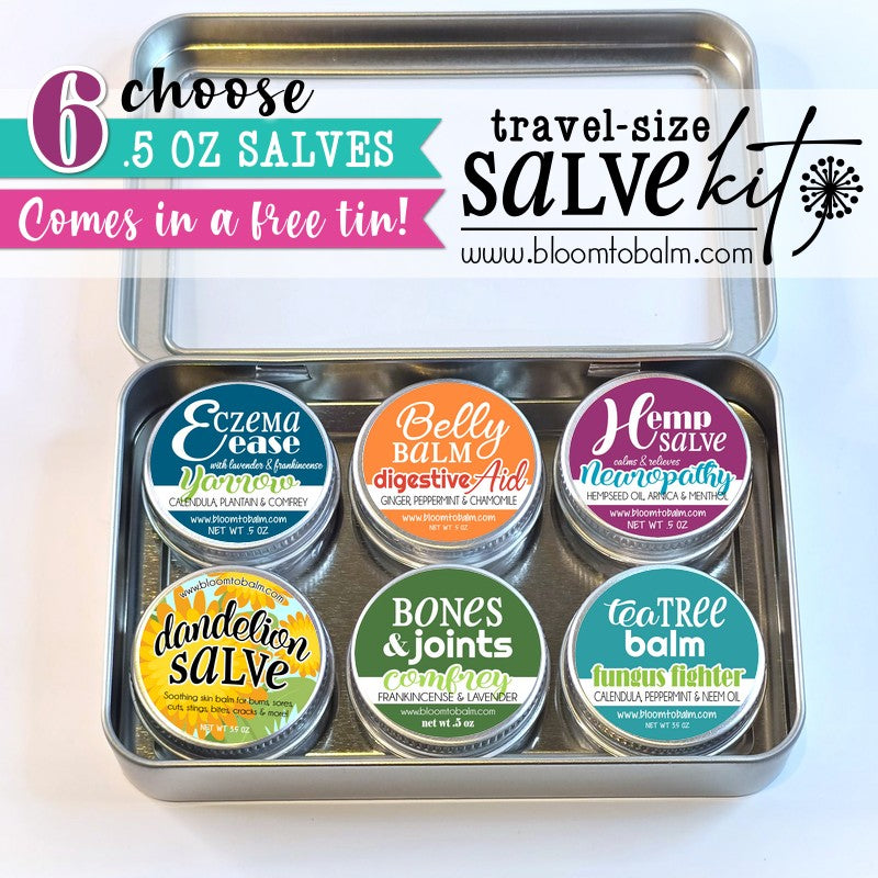 TRAVEL-SIZE Salve Kit (PICK 6 HALF OZ) + FREE Tin!